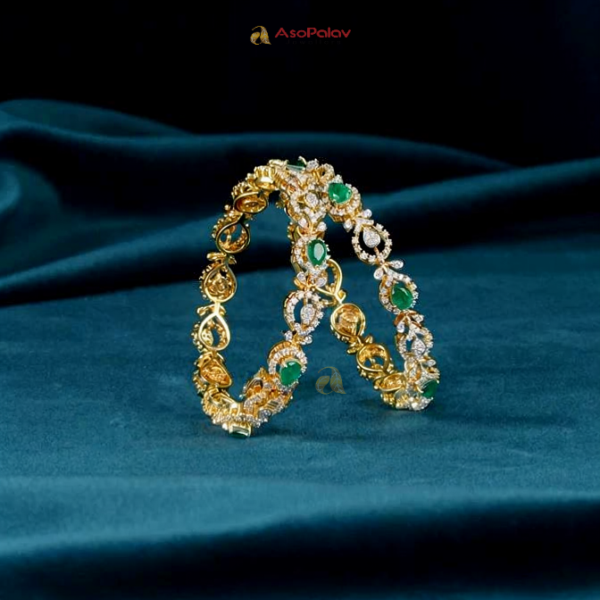 Exquisite 18K Diamond Emerald Bangles for Timeless Elegance